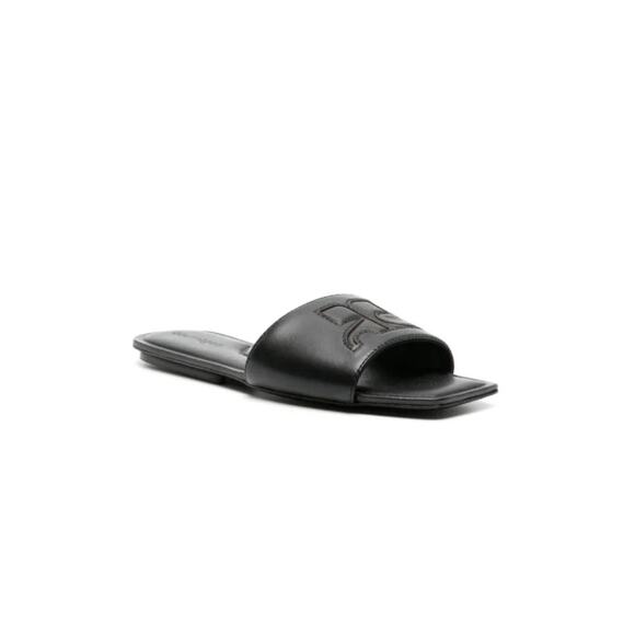 Courreges Logo Patch Leather Slide Sandals in Black 37 - Picture 2 of 5
